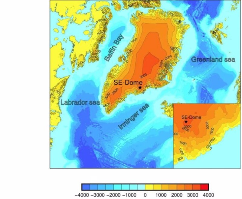 Mapa topográfico del fondo marino del Mar de Labrador y el Mar de Irminger