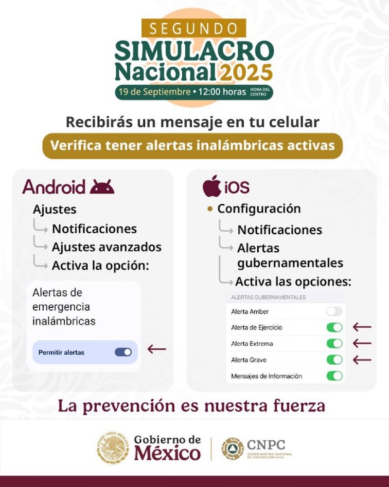 Activación de Alerta Sísmica en celulares. Estos son los pasos a seguir para activar esta función en tu dispositivo móvil compartidas por el Gobierno de México y Protección Civil.