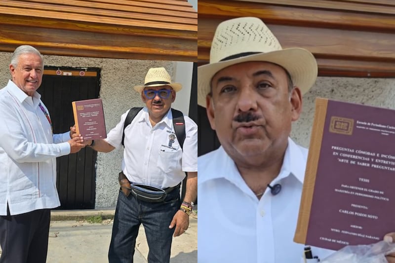Carlos Pozos viajó a Chiapas y compartió una foto hecha con Inteligencia Artificial donde comparte su trabajo académico con el ex presidente.