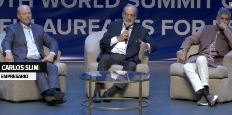 Carlos Slim, Emilio Azcárraga y Deepak Chopra en el Foro Mundial de Laureados