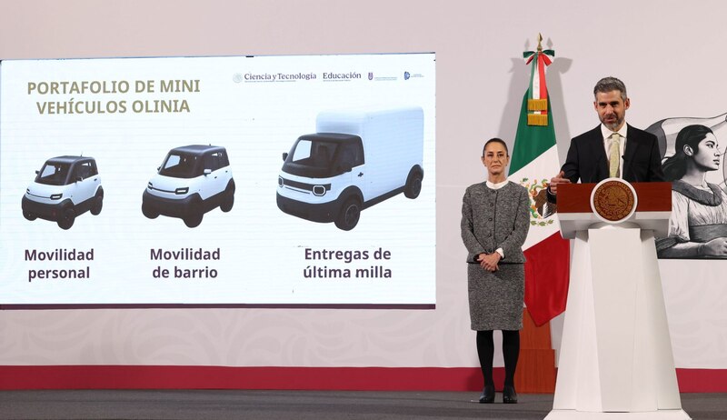 Claudia Sheinbaum, Presidenta de México, presentó el proyecto del gobierno federal la creación de una gama de automóviles eléctricos denominado Olinia, el cuál será de bajo costo y de producción nacional. El proyecto fue comentado por Rosaura Ruiz Gutiérrez, secretaria de Ciencia, Humanidades, tecnología e Innovación; y Rafael Garayoa Guajardo, director del proyecto Olinia.