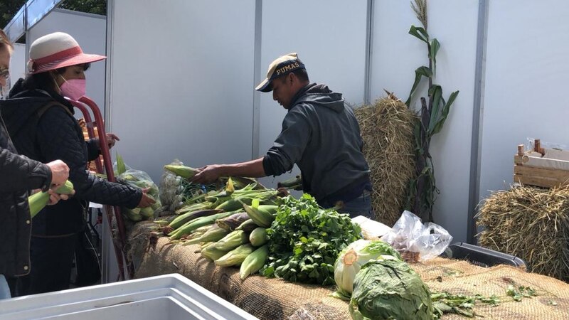 Agricultor vendiendo maíz en un mercado
