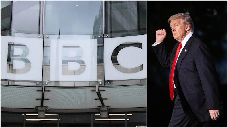 Logo de la empresa BBC y el presidente Donald Trump