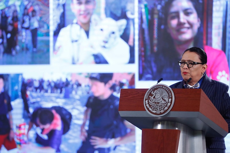 La Secretaria de Gobernación, Olga Sánchez Cordero, durante una conferencia de prensa