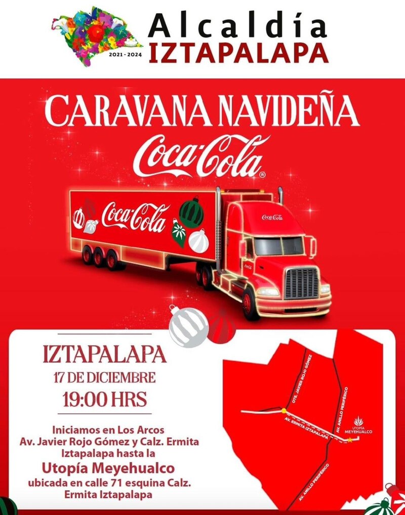 Caravana Coca-Cola cártel oficial en Iztapalapa