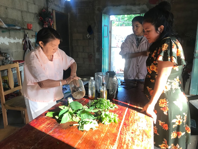 Mujeres indígenas elaborando medicina tradicional