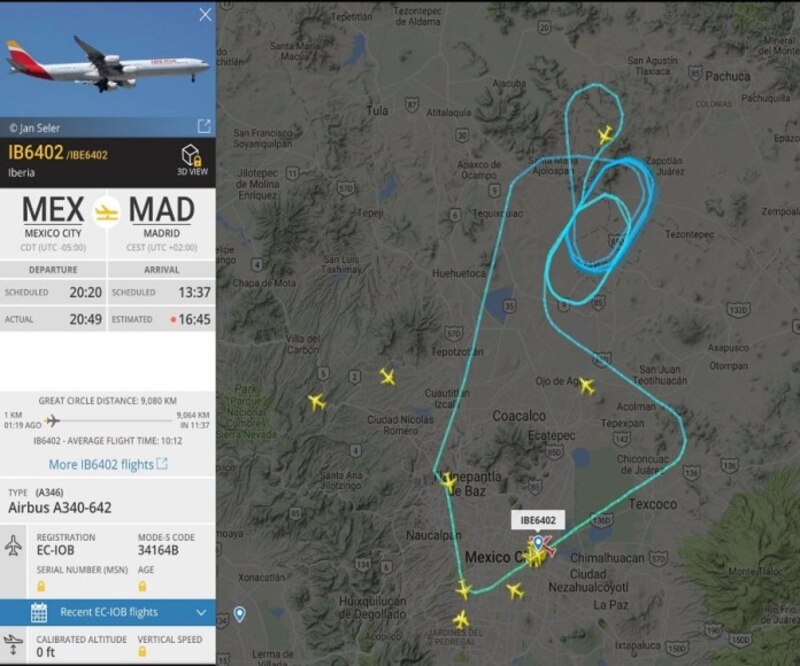 Vuelo IB6402 de Iberia desde Ciudad de México a Madrid