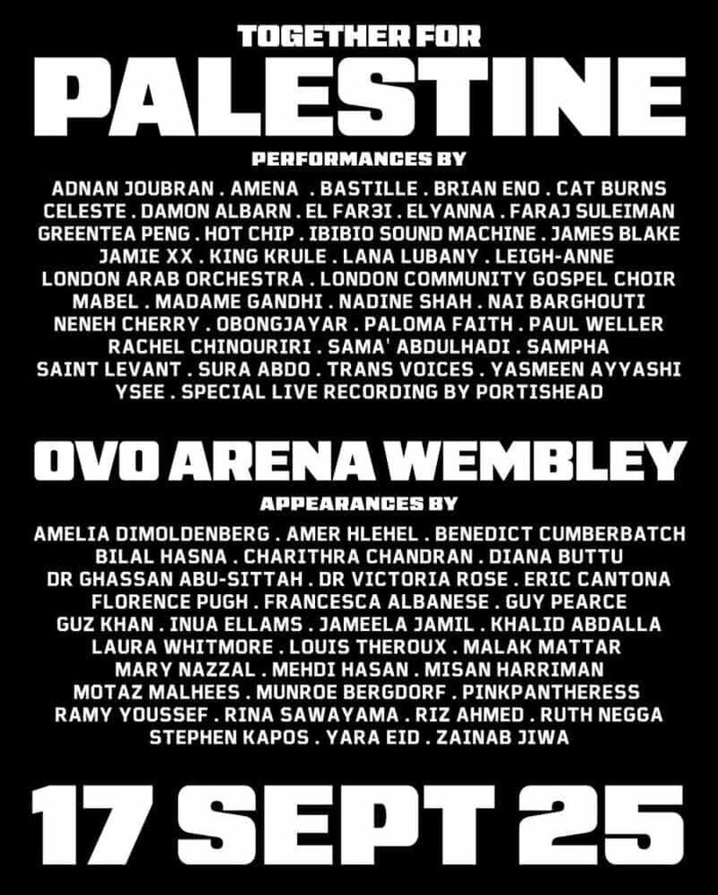 Cartel oficial del concierto 'Together For Palestine'