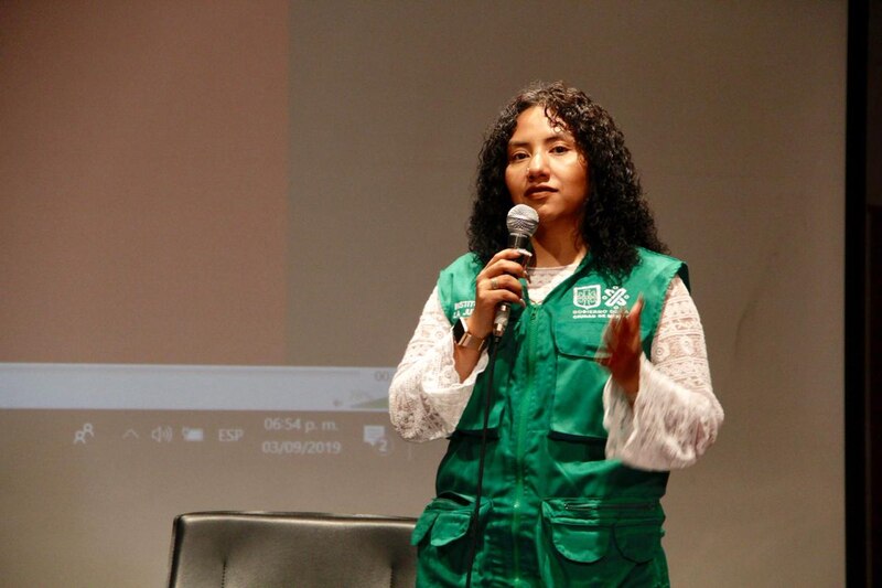 La Secretaria de Educación Pública, Delfina Gómez Álvarez, durante una conferencia de prensa.