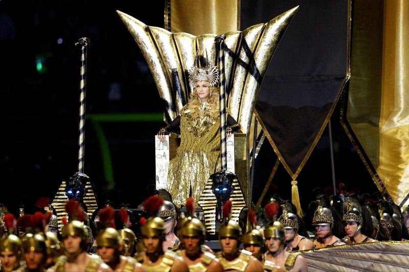 Madonna performs during halftime of the NFL Super Bowl XLVI football game between the New York Giants and the New England Patriots Sunday, Feb. 5, 2012, in Indianapolis. (AP Photo/Matt Slocum)