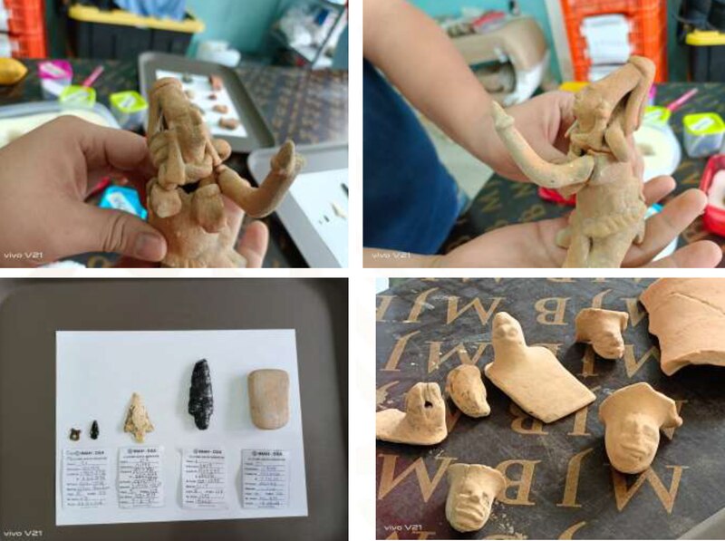 Piezas arqueológicas encontradas en el sitio X.