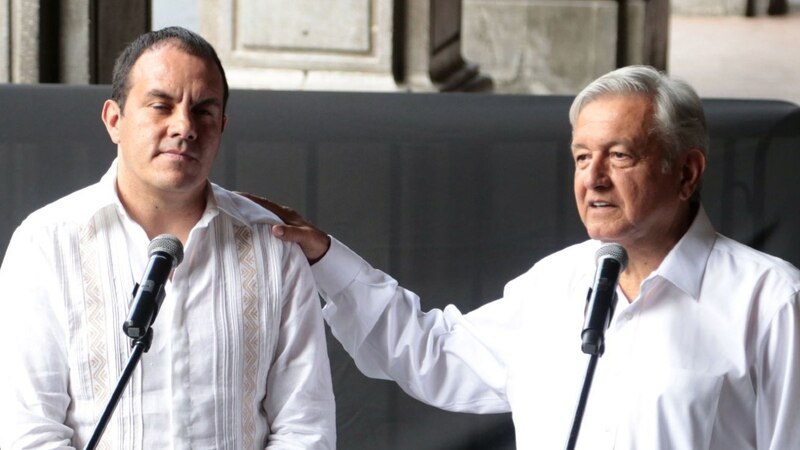 El presidente López Obrador y el gobernador electo de Nuevo León, Samuel García, durante una conferencia de prensa.