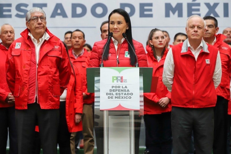 La precandidata del PRI a la gubernatura del Estado de México, Alejandra del Moral Vela, durante su registro como candidata.