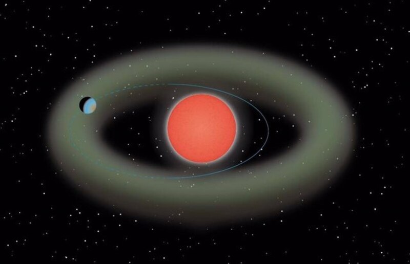 Un planeta rojo con anillos