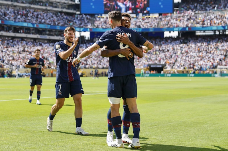 Fabián Ruíz celebrando uno de sus goles en la victoria de la semifinal del Mundial de Clubes 2025 de 2-0 en contra del Real Madrid en la cancha del MetLife Stadium de Nueva Jersey.