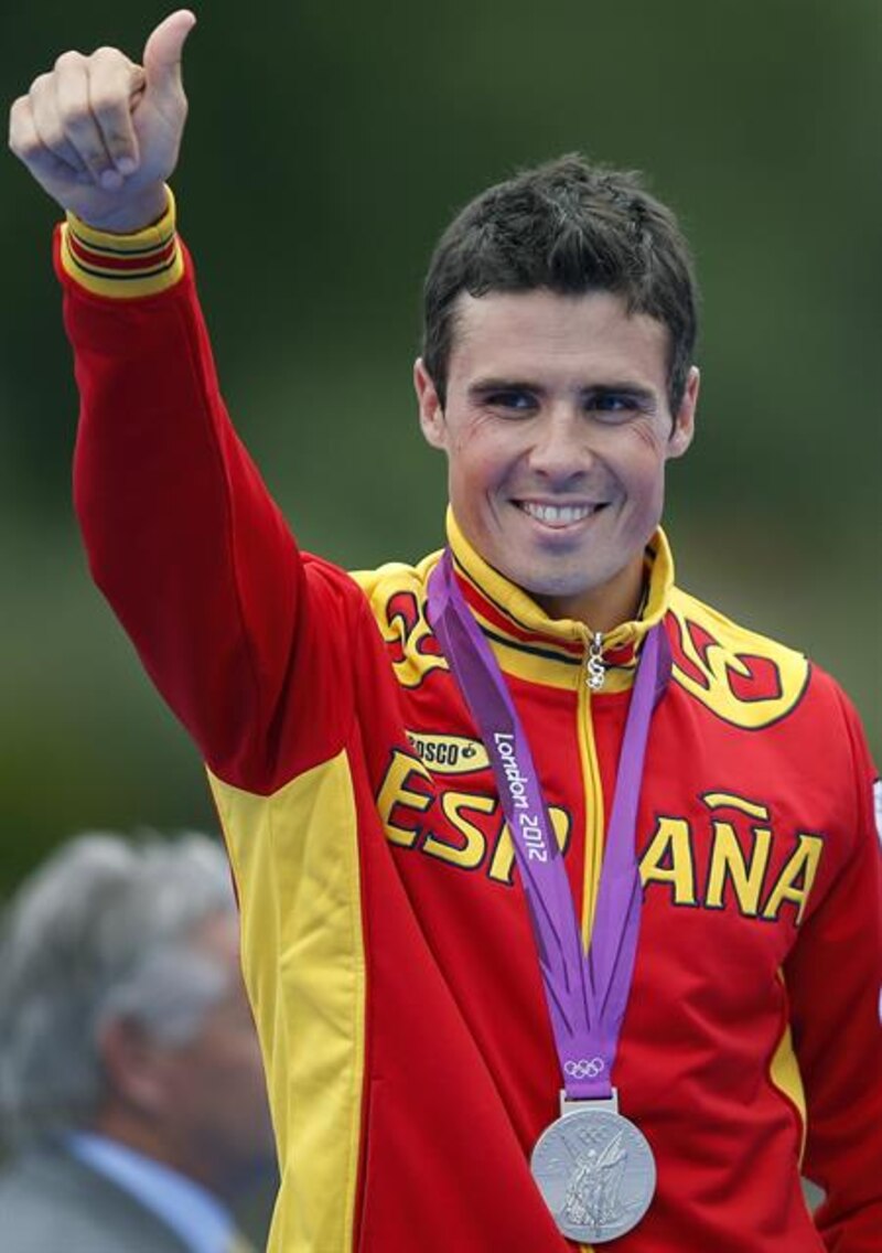 El nadador español David Ortega celebra su medalla de plata en los Juegos Olímpicos de Londres 2012