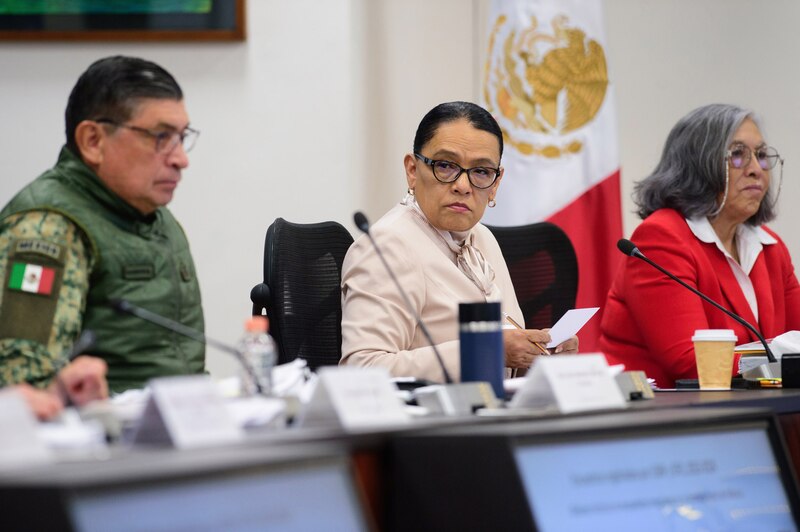 La Secretaria de Gobernación, Olga Sánchez Cordero, durante una reunión de trabajo.