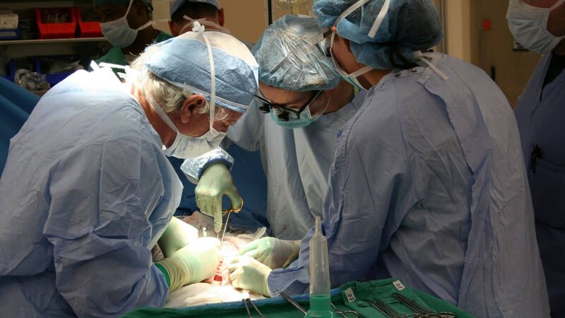 Cirujanos realizan una operación.