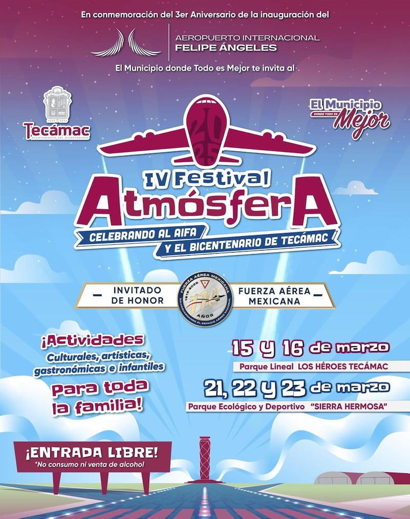 Flyer con información oficial del Festival Atmósfera 2025 en Tecámac