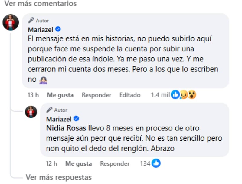 Mariazel denuncia amenazas en Facebook