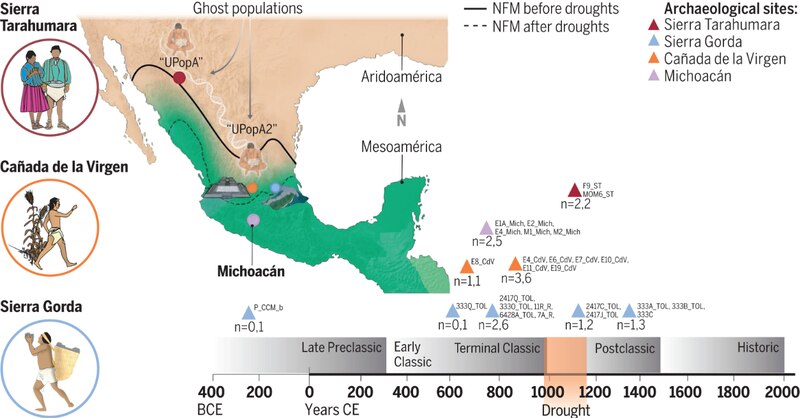 Title: Mapa de los sitios arqueológicos de la Sierra Tarahumara, la Sierra Gorda y la Cañada de la Virgen en México