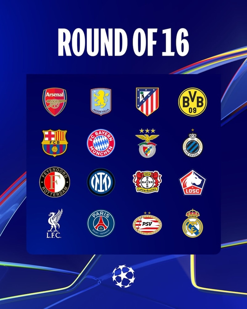 Equipos que clasificaron a octavos de final de la Champions League