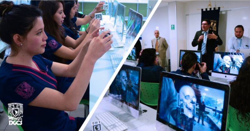 Estudiantes de medicina usando la tecnología para aprender anatomía