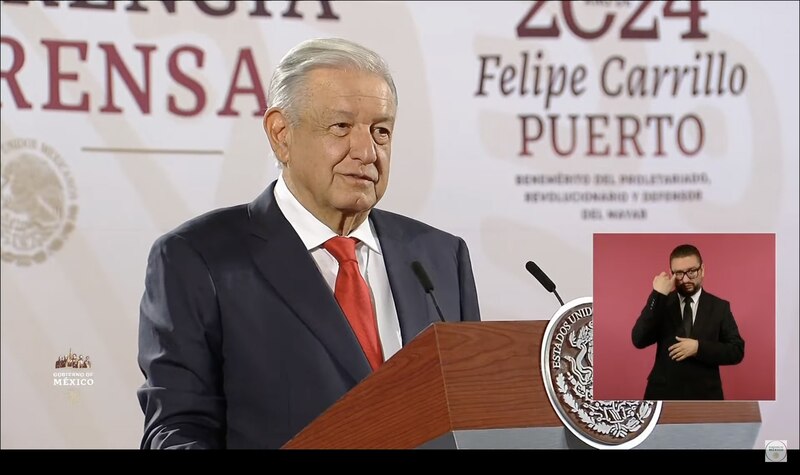 El presidente Andrés Manuel López Obrador durante una conferencia de prensa en Felipe Carrillo Puerto, Quintana Roo.