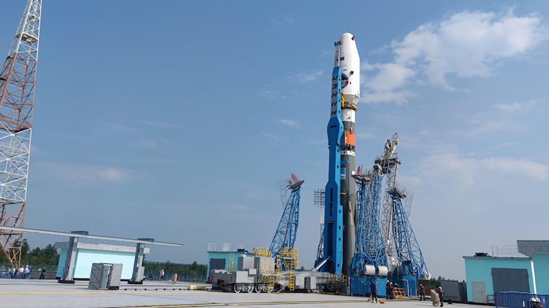 Cohete espacial Soyuz listo para el lanzamiento