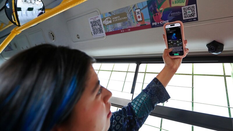 Mujer usando su teléfono en el transporte público