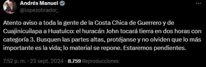 Title: El huracán John tocará tierra en dos horas con categoría 3