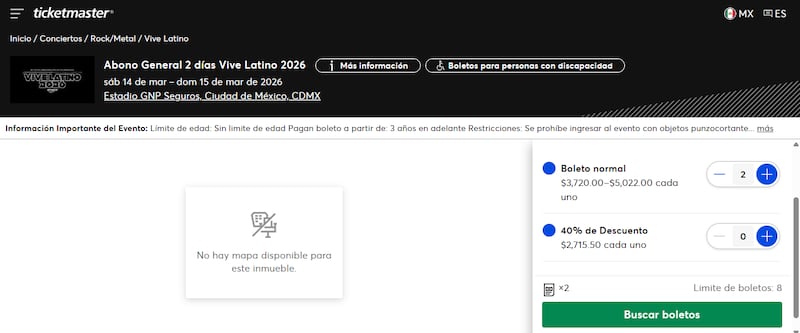 Vive Latino 2026. La oferta ya está disponible a través de Ticketmaster y podrá disfrutarse también en las taquillas del Estadio GNP Seguros.