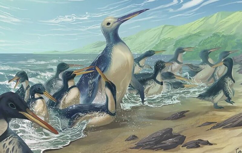 Los pingüinos de Humboldt se reúnen en la orilla del mar