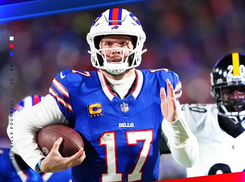 Josh Allen, el quarterback de los Buffalo Bills, celebra un touchdown.
