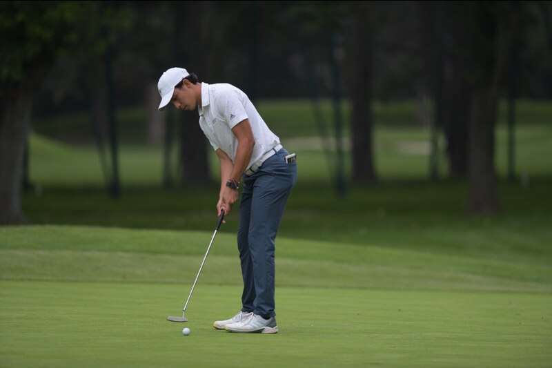 Golfista masculino joven en acción