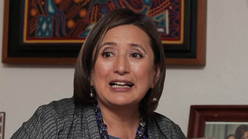 La Secretaria de Gobernación, Olga Sánchez Cordero, durante una conferencia de prensa.