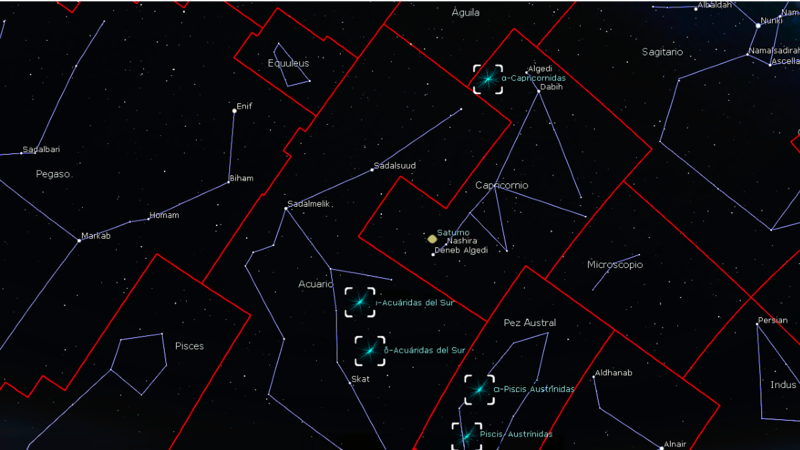 Mapa estelar con las constelaciones de Capricornio, Acuario y Piscis