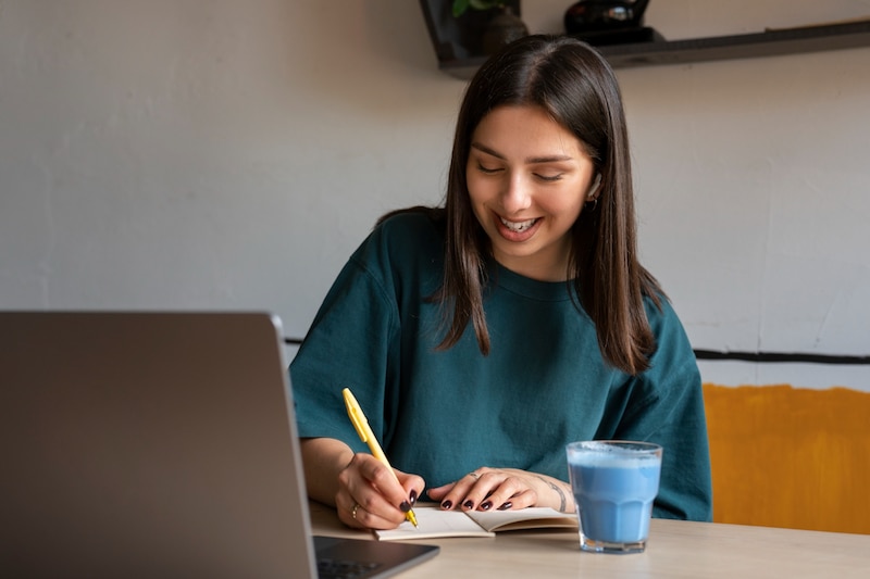 Mujer joven trabajando en una cafetería