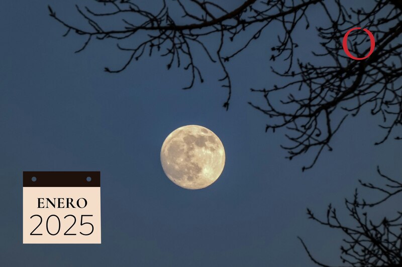 Imagen de la luna llena y un calendario con el mes de enero