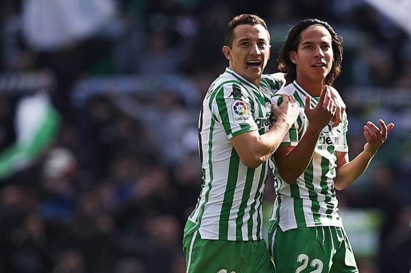 Joaquín y Fekir celebran el gol de la victoria del Betis