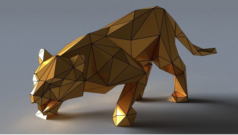 León origami de oro