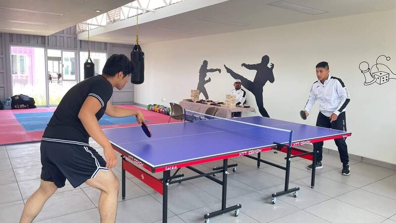 Dos jóvenes jugando al ping pong