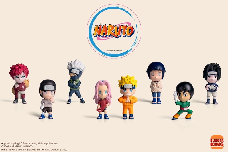 Figuras de Naruto. Colección completa de 8 piezas lanzadas por Burger King este lunes 21 de julio de 2025.