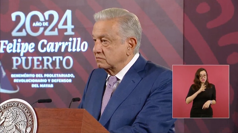 El presidente Andrés Manuel López Obrador durante una conferencia de prensa en Felipe Carrillo Puerto, Quintana Roo.