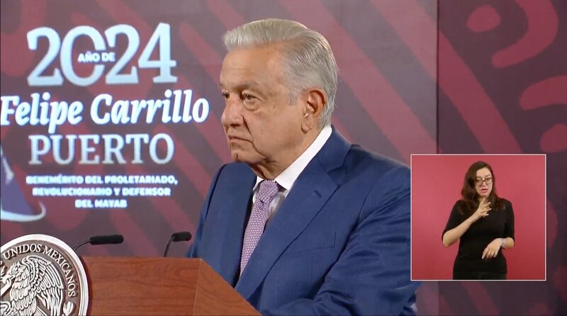 El presidente Andrés Manuel López Obrador durante una conferencia de prensa en Felipe Carrillo Puerto, Quintana Roo.
