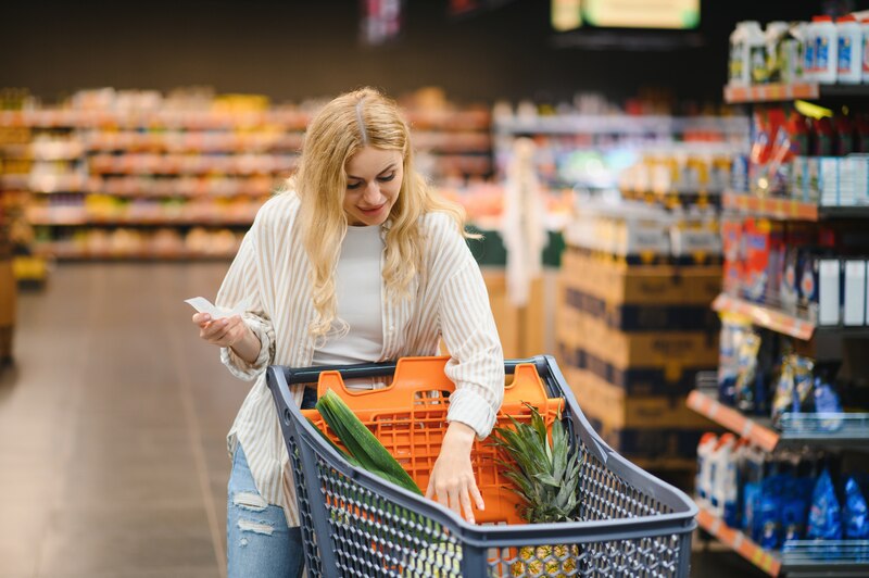 Mujer joven comprando en el supermercado