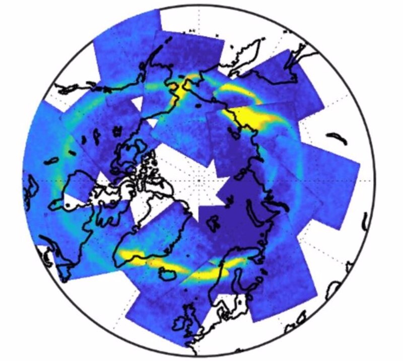 Imagen satelital de la capa de ozono sobre el Ártico