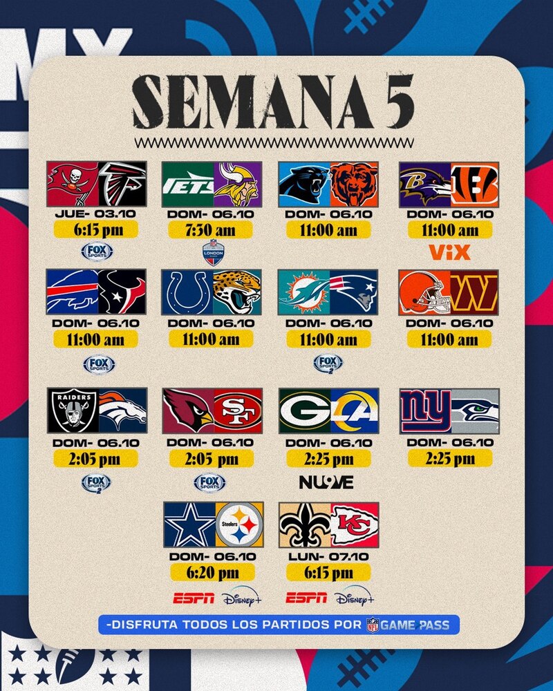 Title:
NFL Semana 5: Partidos y Horarios
