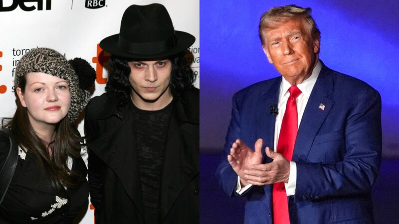 El cantante Marilyn Manson y su esposa Lindsay Usich junto al expresidente de los Estados Unidos, Donald Trump.