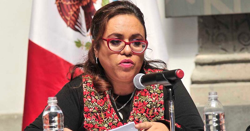 La Secretaria de Gobernación, Olga Sánchez Cordero, durante una conferencia de prensa.